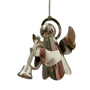 Christmas Angel Ornament Trumpet Player Polished Silver Plated Includes Stand